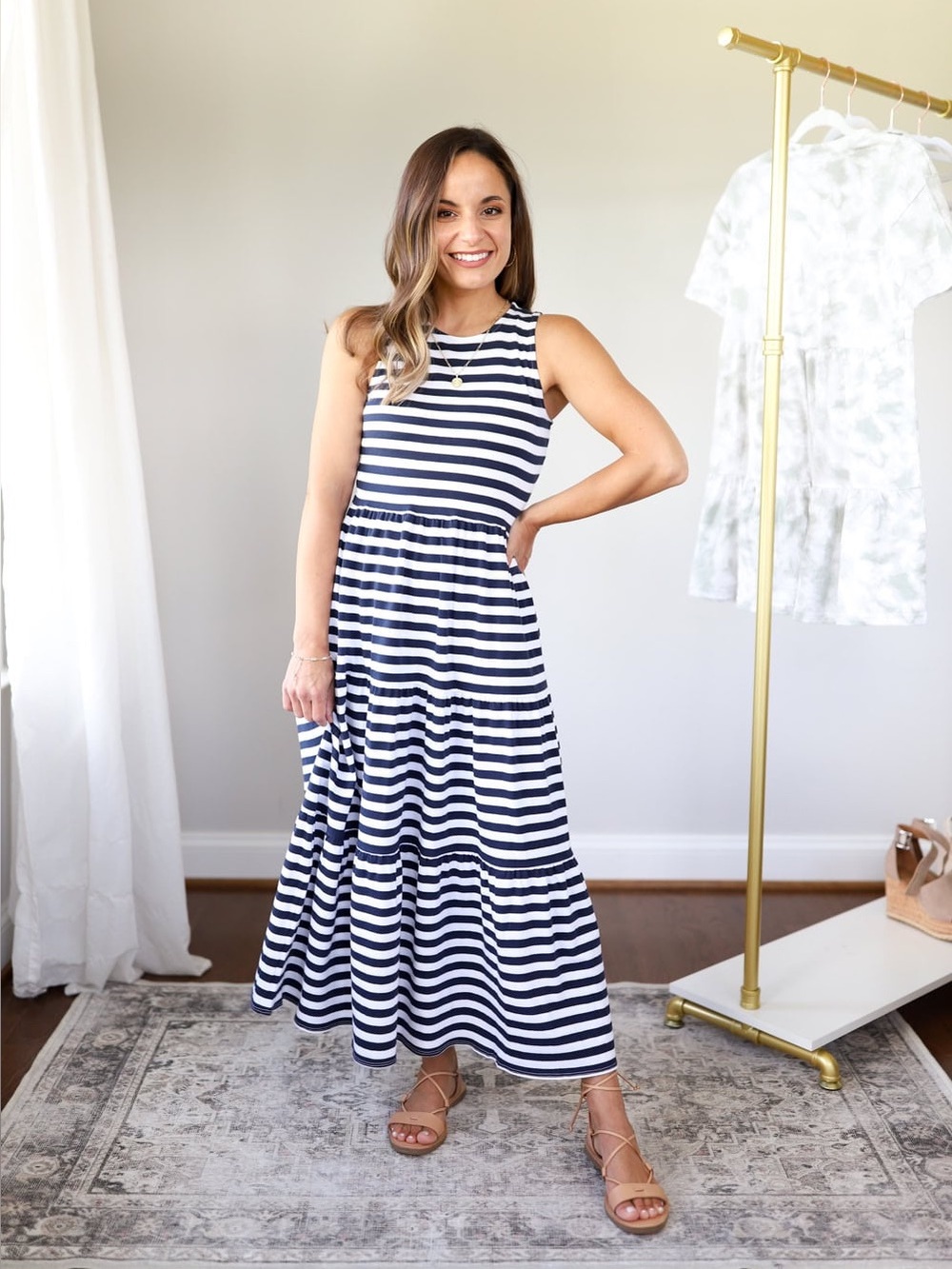 J. Crew Black & White Striped Sleeveless Maxi Dress